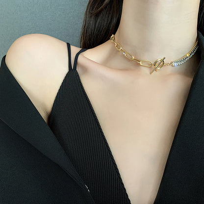 New zircon splicing geometric necklace cold wind personality clavicle chain with diamond asymmetric choker