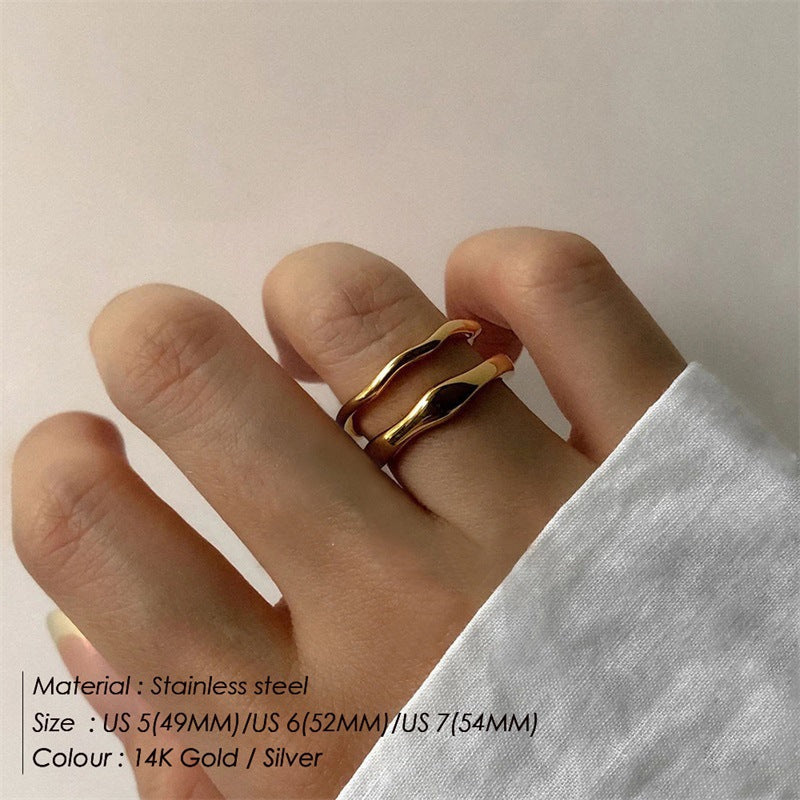 St.delan 18K gold Ring Undulating irregular ring Simple fashion temperament Ring stainless steel ring