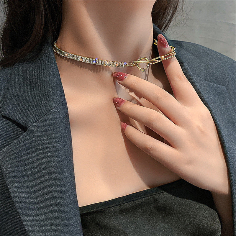 New zircon splicing geometric necklace cold wind personality clavicle chain with diamond asymmetric choker