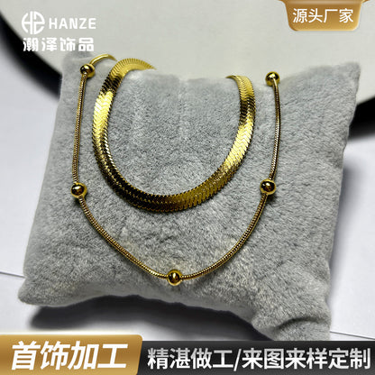 Wind titanium steel necklace does not fade female collarbone chain fashion light luxury stainless steel double layer necklace autumn and winter ornaments