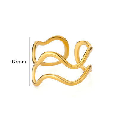 18K gold -style minimalist lines stainless steel women's open ring jewelry rings