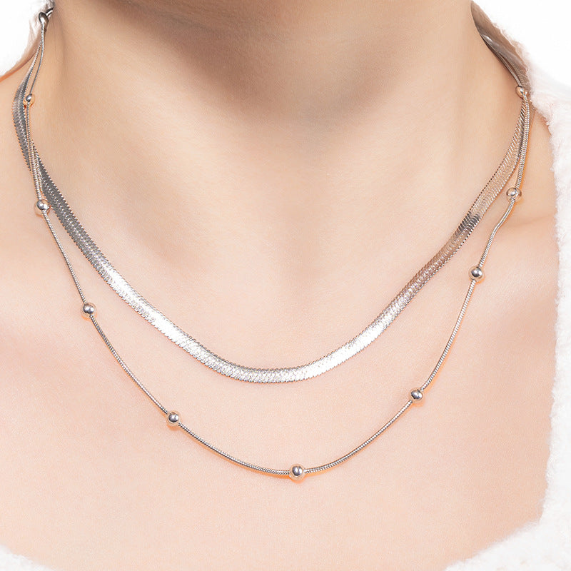 Wind titanium steel necklace does not fade female collarbone chain fashion light luxury stainless steel double layer necklace autumn and winter ornaments