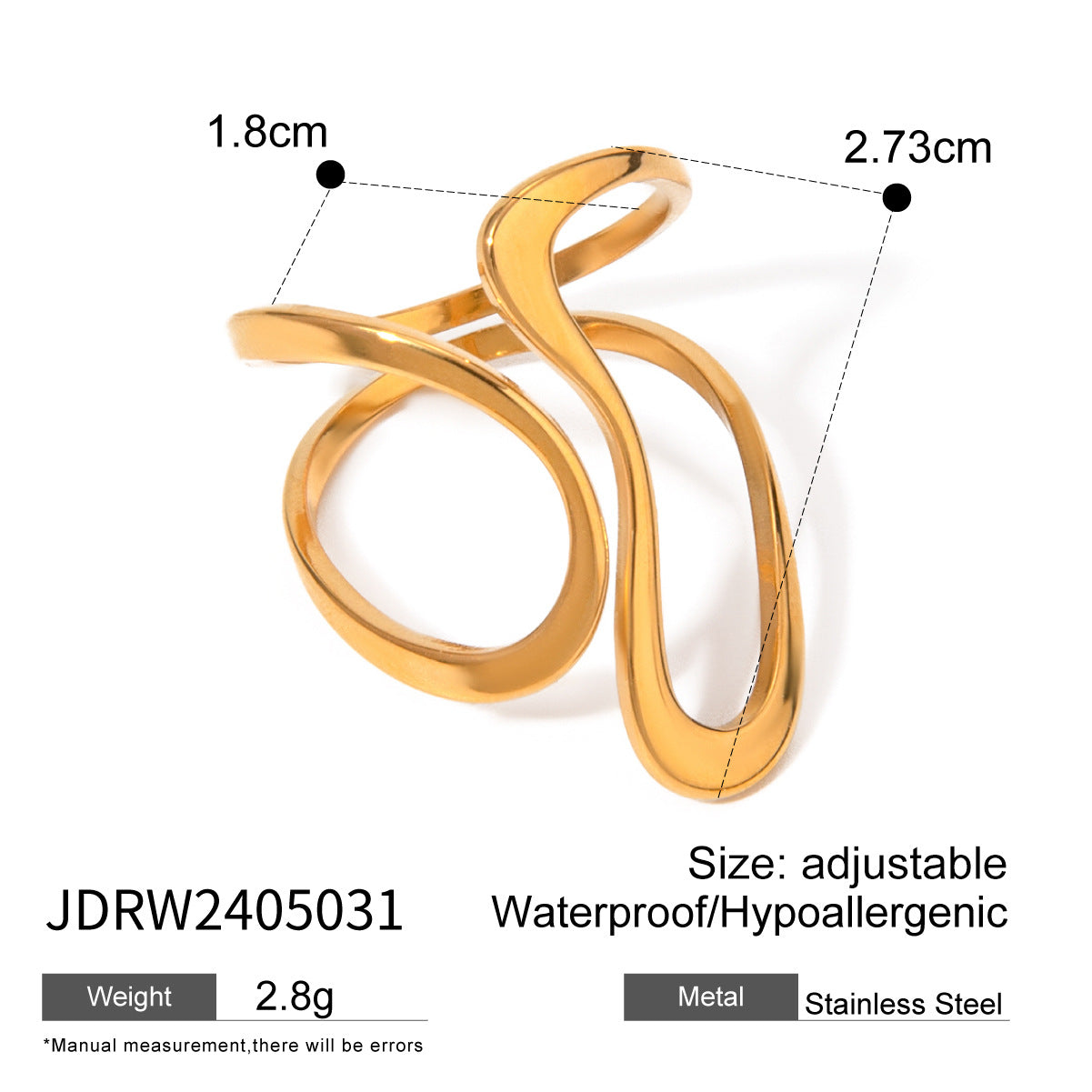 Jiading stainless steel gold exaggerated ring advanced sense ring decoration titanium steel rings hand decoration