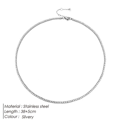 eManco fashion single row diamond Necklace Round Zircon tennis clavicle chain choker