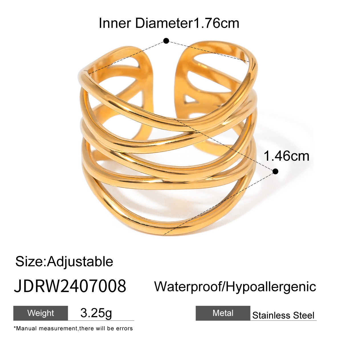 Jiading stainless steel gold exaggerated ring advanced sense ring decoration titanium steel rings hand decoration